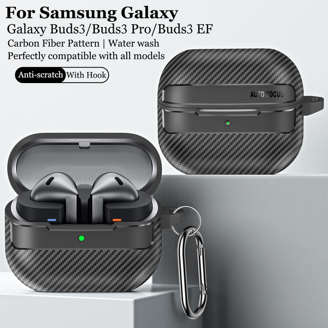 Schutzhülle im Carbon-Fiber-Leder-Design für Samsung Galaxy Buds3 und Buds3 Pro in Schwarz oder Grau - Bild 1
