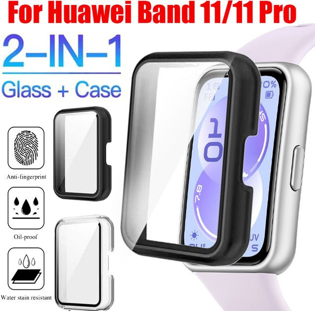 Schutzhülle Huawei Band 11 11 Pro, Gehärtetes Glas + PC-Hülle, Schwarz - Bild 1