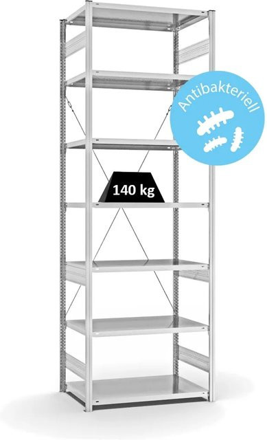 PROREGAL Antibakterielles Fachbodenregal Stecksystem mit T-Profil in Weiß, 7 Ebenen, H x B x T: 300 x 100 x 60 cm - Bild 1