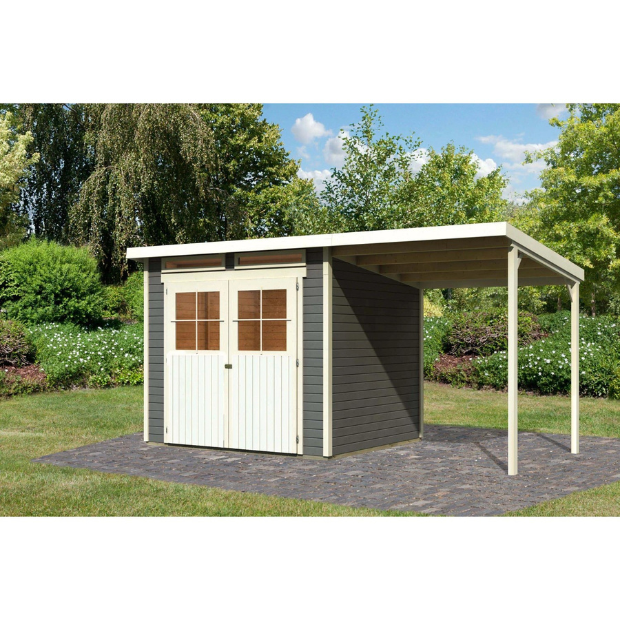 Karibu Holz-Gartenhaus Egersund Pultdach in Terragrau lackiert B: 238 cm, T: 213 cm, H: 220 cm - Bild 2