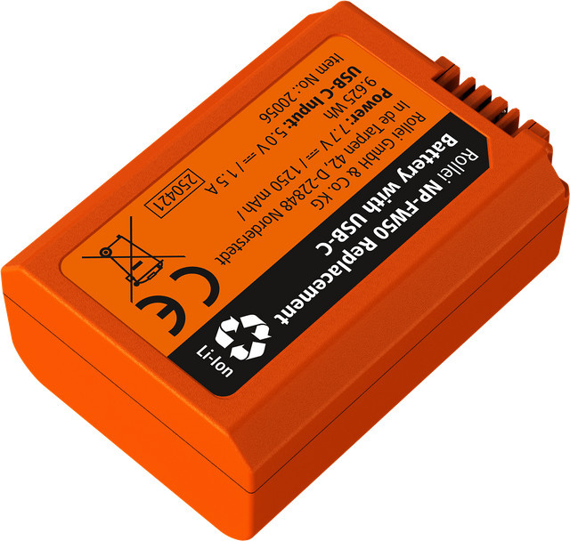 Sony NP FW50 Li-Ion Akku mit USB-C Anschluss in Orange - Bild 1