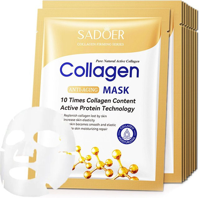 SADOER Kollagen Blatt Maske, 10 Stück, Gesicht, Unisex - Bild 1