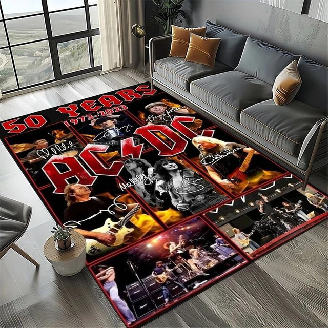 Karpetti 3D A-ACDC Rockband Cartoon Bereichsteppich, rutschfester und waschbarer Teppich aus Polyester für Wohnzimmer, Schlafzimmer oder Kinderzimmer, B: 120 cm, T: 80 cm, Mehrfarbig - Bild 1