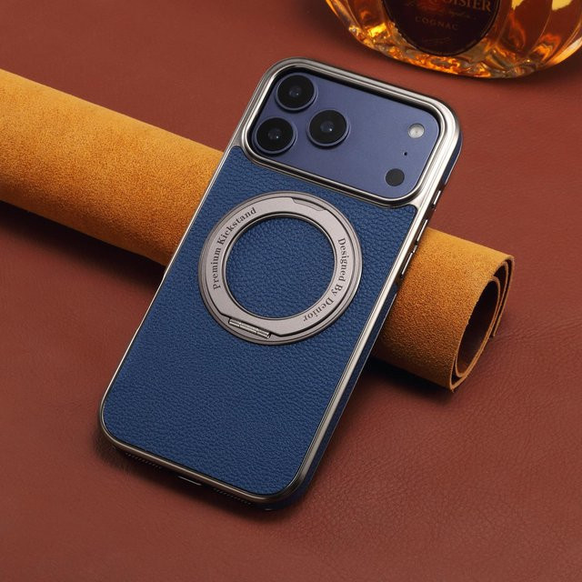 Denior Handyhülle mit lychee-gemustertem PU-Leder und 360 Grad drehbarem Ständer für iPhone 13 Pro, Blau - Bild 1