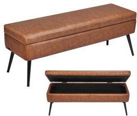 VEVOR Aufbewahrungshocker aus PU-Leder mit Metallbeinen, gepolsterte Schuhbank mit Stauraum für den Eingangsbereich, modern, Schwarz oder Braun - Bild 1