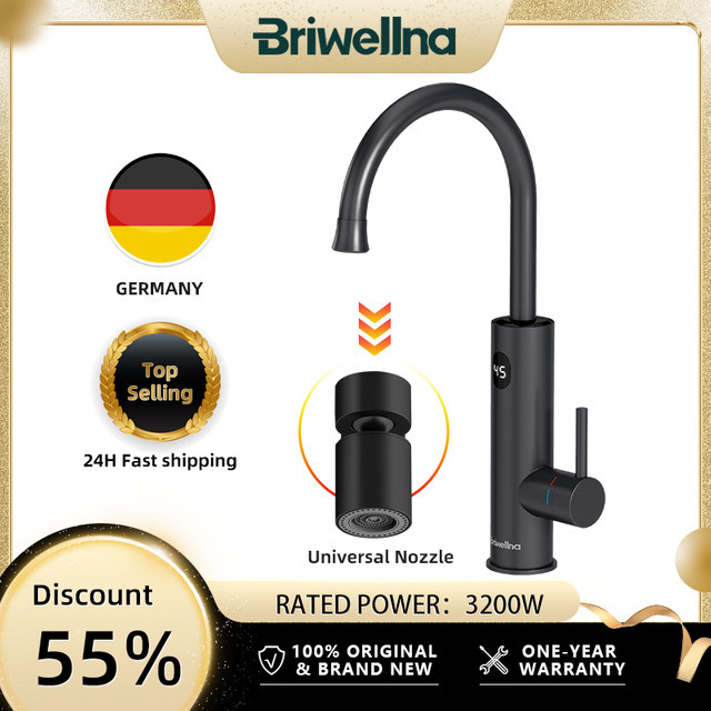 Briwellna Sofort-Heißwasser-Heizarmatur aus Edelstahl in Schwarz mit Universaladapter-Düse, 220V - Bild 1