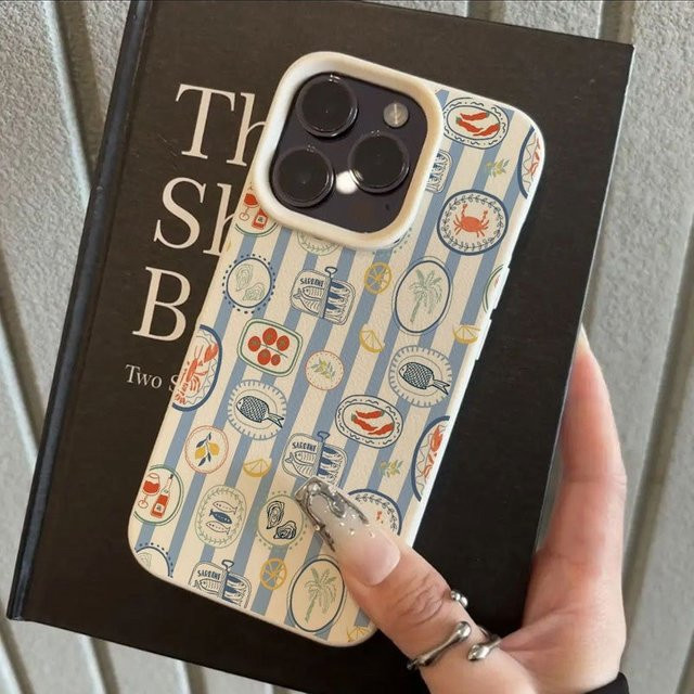 Gestreifte Gourmet-Handyhülle mit Lychee-Textur für Apple iPhone 11 12 13 14 15 16 17 Pro Max Plus in Multicolour, stoßfeste Schutzhülle - Bild 1
