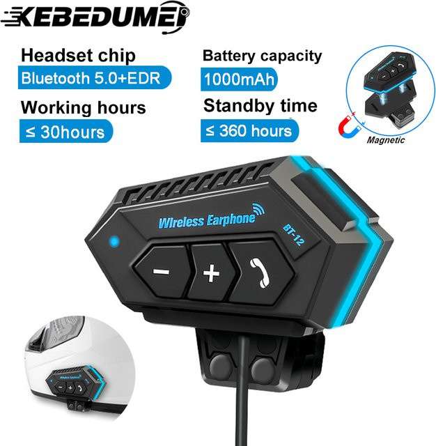 BT12 Motorrad Helm Headset von kebidumei in Schwarz – Drahtlose Bluetooth Freisprecheinrichtung mit Stereo-Lautsprechern und wasserdichter Anti-Störungs-Technologie - Bild 1