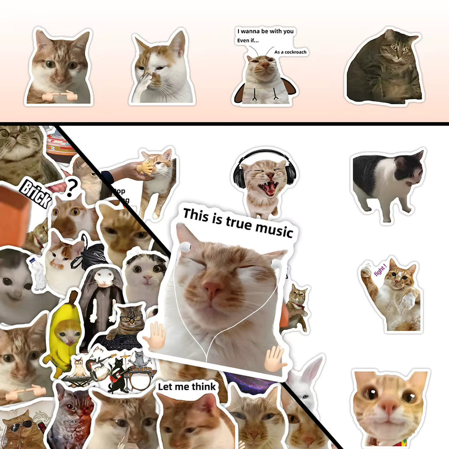 56 Stück Kawaii Cat Meme Sticker Set von YourLife Store, wasserfeste UV-beschichtete Aufkleber in Multicolour für Journaling und Geräte - Bild 5