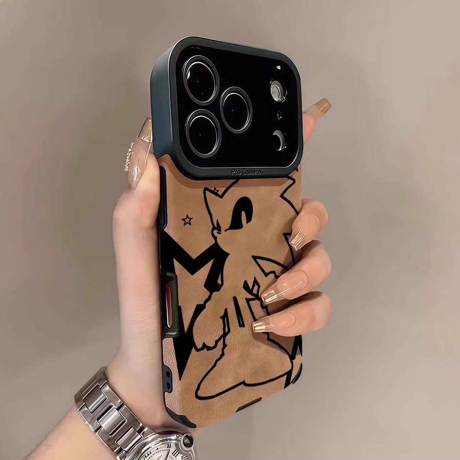 Potdemiel Stoßfeste Leder-Lammfell-Handyhülle für iPhone 17 16 Pro Max 15 14 in Schwarz und Grau - Bild 2