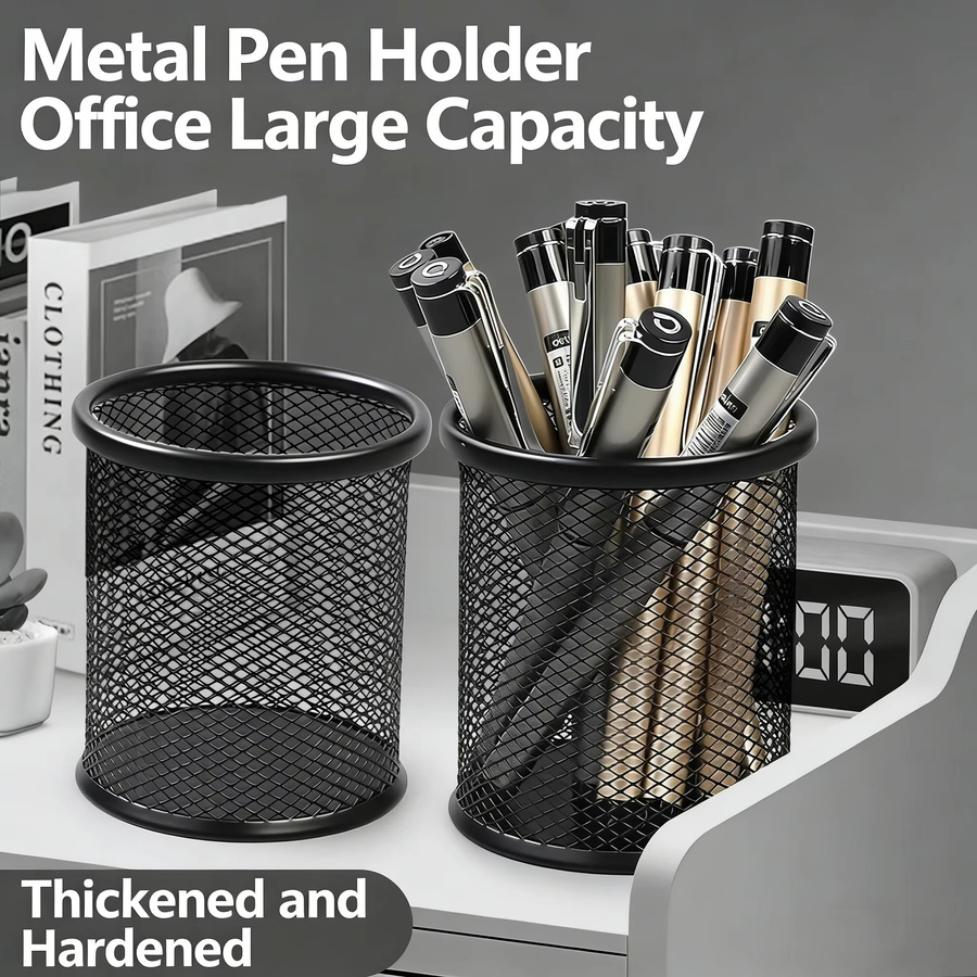 Comix B2259 Stiftbehälter aus Metallgeflecht in Schwarz, runder Pen Pot für Schreibtisch und Büro - Bild 3