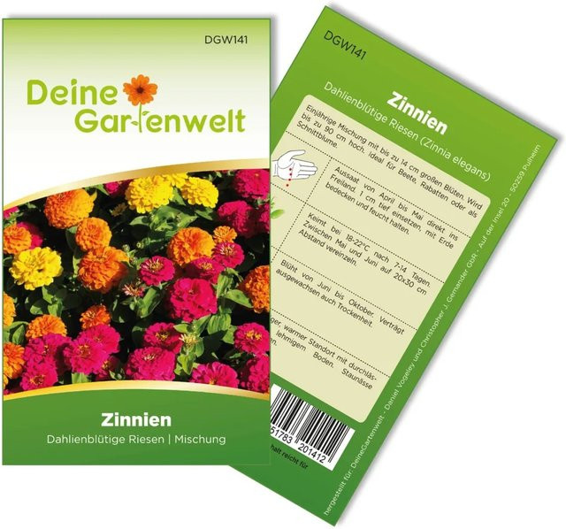 Deine Gartenwelt Zinnie Dahlienblütige Mischung Samen für Beete, Rabatten und Schnittblumen - Bild 1