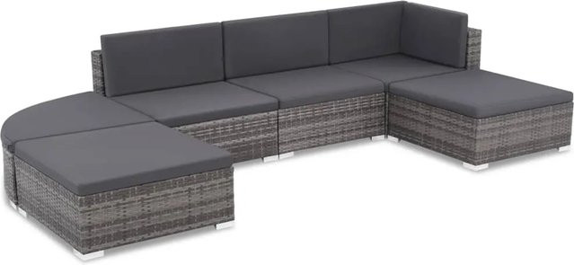 vidaXL 6-tlg Garten-Lounge-Set Modell 9 aus Poly Rattan in Grau mit Auflagen und Ottoman - Bild 1
