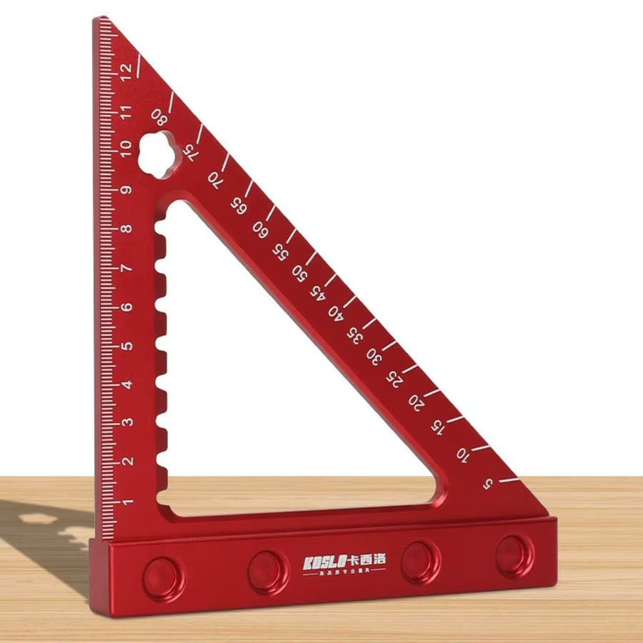 FNICEL Dreieck-Winkelmesser Layout-Messlineal in Rot mit 45/90 Grad Rechtwinkligem Anreißer - Bild 2