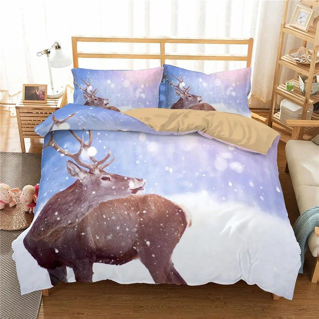 Bettwäsche Set JMG Household Supplies mit Hirsch und Schneeflocken Design in Blau, Microfaser, B/H: 240 x 220 cm - Bild 1