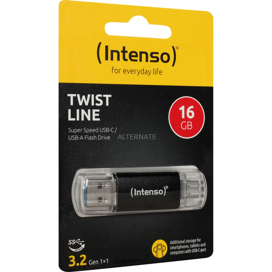 Intenso Twist Line USB-Stick mit 16 GB in Anthrazit und Transparent mit USB-A und USB-C Anschlüssen - Bild 1