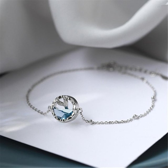 Charm Armband 925 Silber, Blauer Kristall, Meerjungfrau, Damen - Bild 1