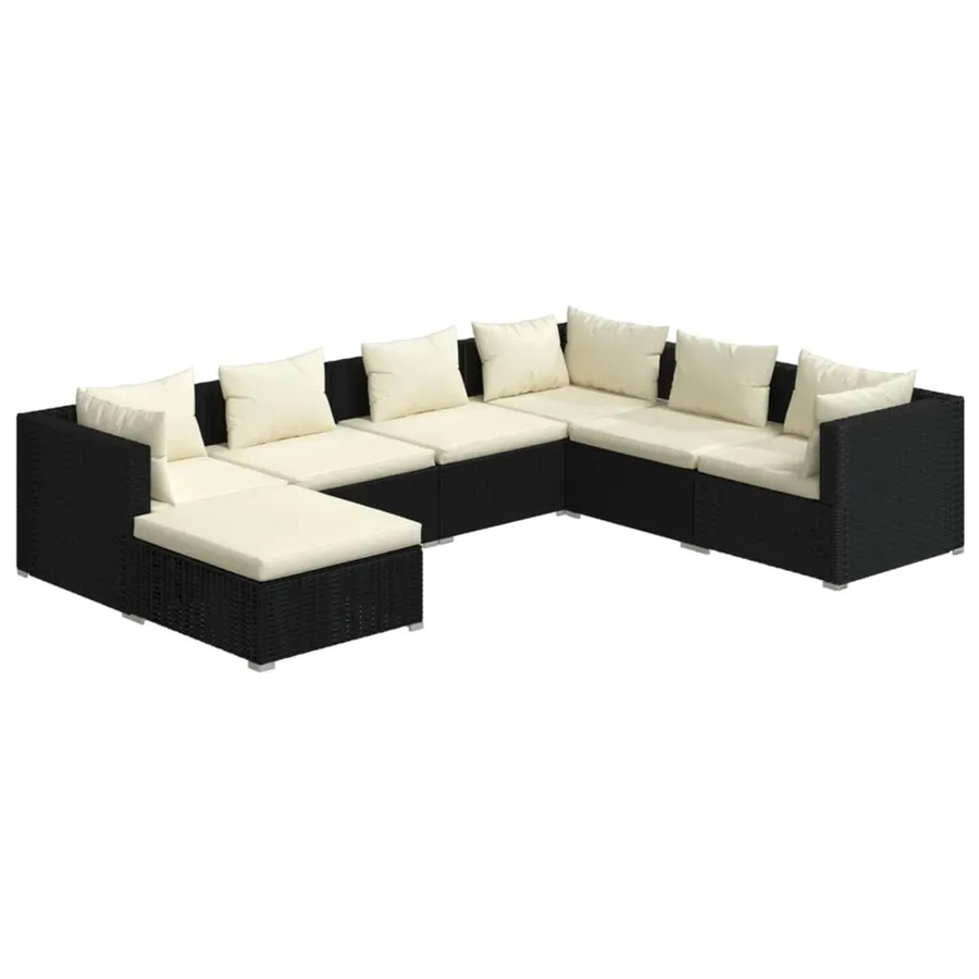 vidaXL 7-tlg Garten-Lounge-Set aus Poly-Rattan in Schwarz mit Polsterkissen und Fußstütze - Bild 2