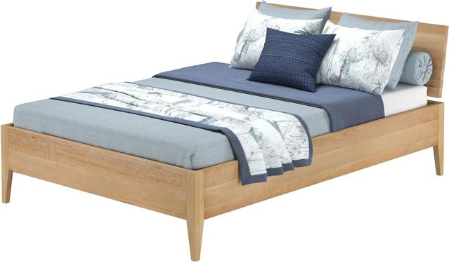 Erst-Holz Doppelbett Modell 94 aus massivem Buchenholz in Braun mit konischen Füßen, B/T/H: 140 x 200 x 59,5 cm - Bild 1