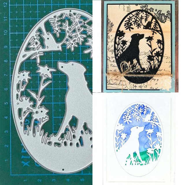 Metall Schneidestempel Schablonen mit Hund und Vogel Motiv für DIY Scrapbooking, Kartenherstellung und Papierprägung - Bild 1