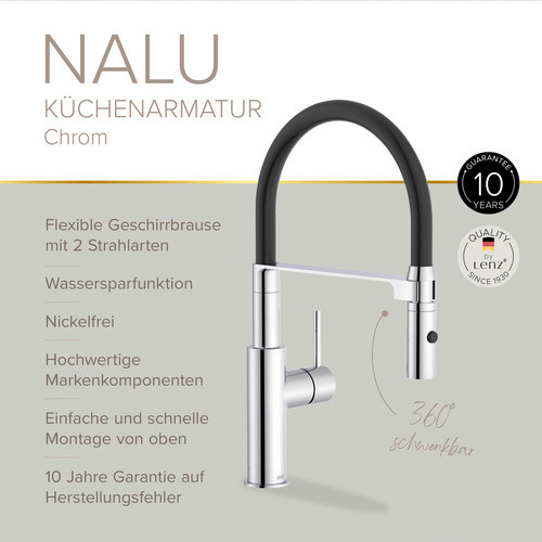 LENZ Küchenarmatur NALU aus Messing mit Spritzfunktion in Chrom und Schwarz-Matt - Bild 2