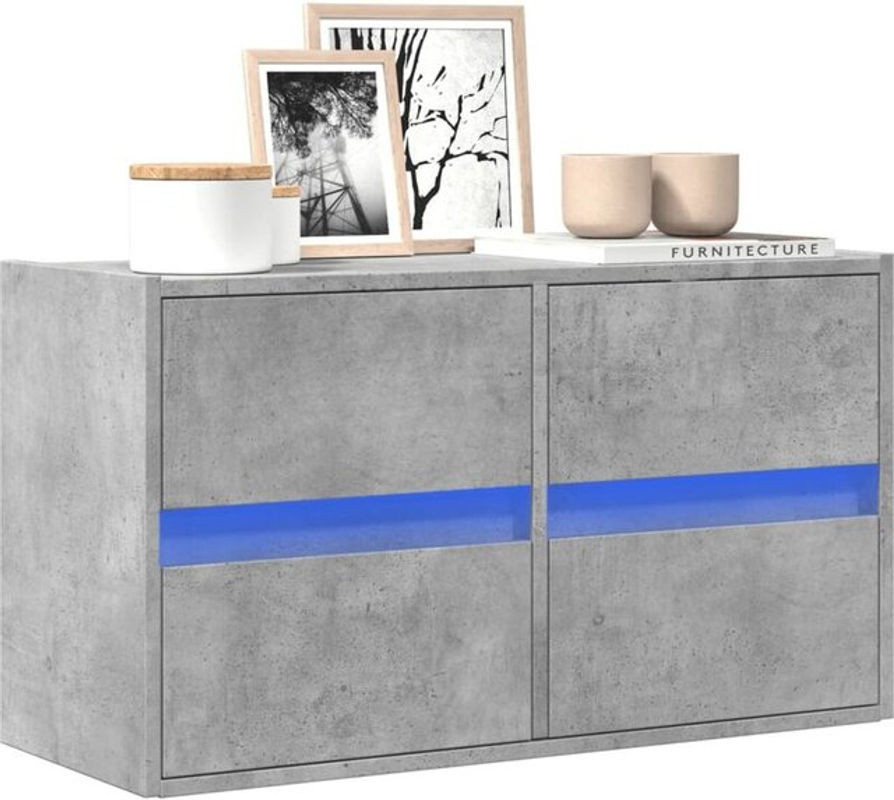 vidaXL TV-Wandschrank mit LED-Beleuchtung in Betongrau, Modernes Design aus Holzwerkstoff und Beton, B/T/H: 80 x 31 x 45 cm - Bild 1