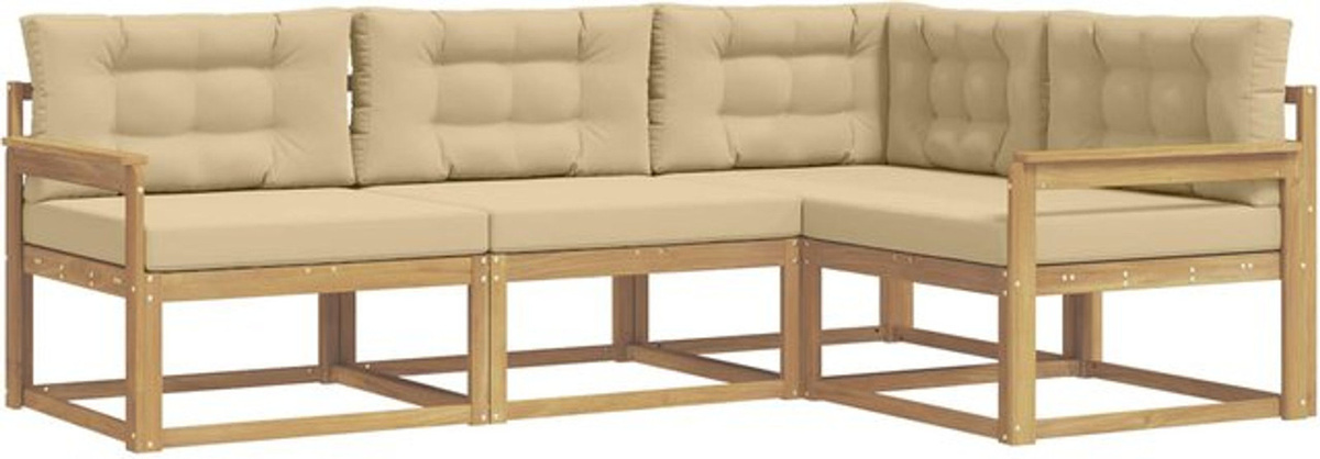 vidaXL Outdoor-Sofagarnitur aus Akazienmassivholz mit Polsterkissen in Weiß, Beige und Braun, 3-teiliges Loungemöbel-Set aus Polyester - Bild 1