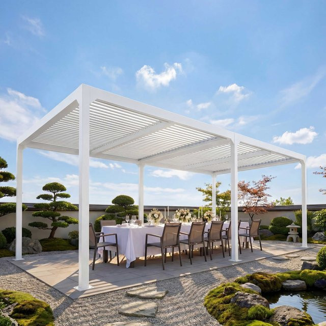 MCW Alu Pergola L41 Lamellen-Pavillon Terrassenüberdachung Weiß B: 600 cm, T: 300 cm, H: 224 cm - Bild 1