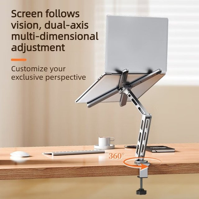 Ideaway 2-in-1 Laptop-Halterung und Tablet-Armhalterung aus Aluminium in Silber mit 360 Grad Drehung und faltbarem Design - Bild 1