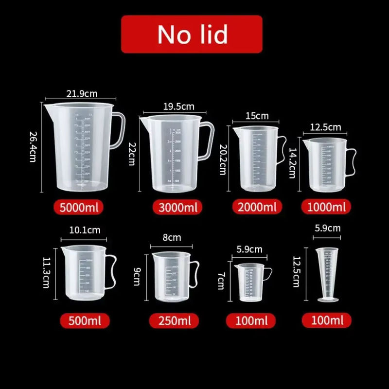 Ouhoe Messbecher aus Kunststoff mit Skala, transparent, rund, 100 ml bis 5000 ml - Bild 2
