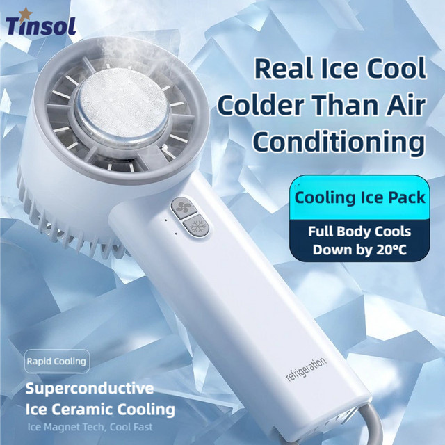 TINSOL Semiconductor Cooling Hochgeschwindigkeits-Handventilator Mini USB-Ventilator tragbar und wiederaufladbar in Blau oder Weiß - Bild 1