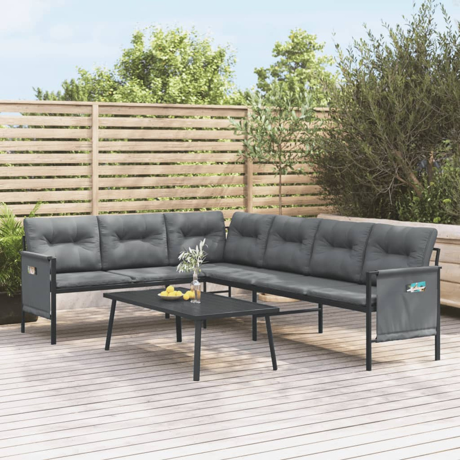 vidaXL 2-tlg Garten-Lounge-Set Anthrazit aus pulverbeschichtetem Stahl mit Ecksofa, Couchtisch und Sitzkissen - Bild 3