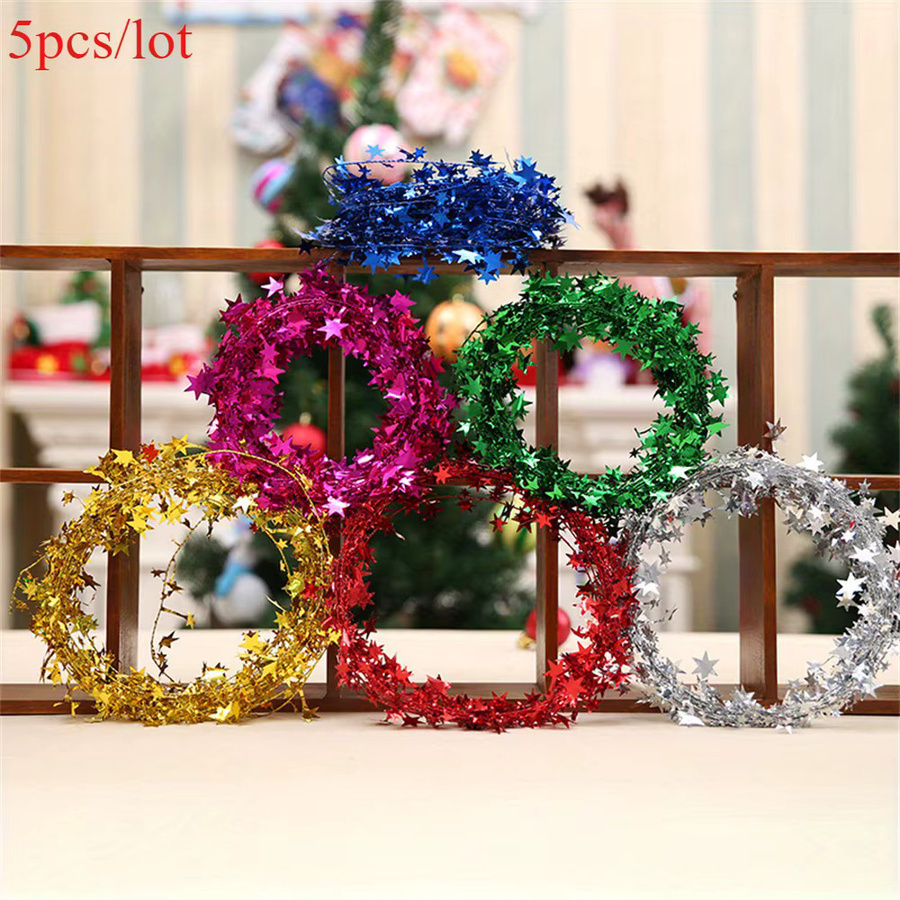 Sternengirlande als Weihnachts-Lametta-Girlande für deinen Baum, metallisch, Mini-Design, 5 Rollen, mehrfarbig - Bild 2