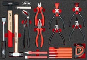 Vigour Werkzeugset V5637N mit Zangen, Hammer und Meißel, 21-teilig, mehrfarbig - Bild 1