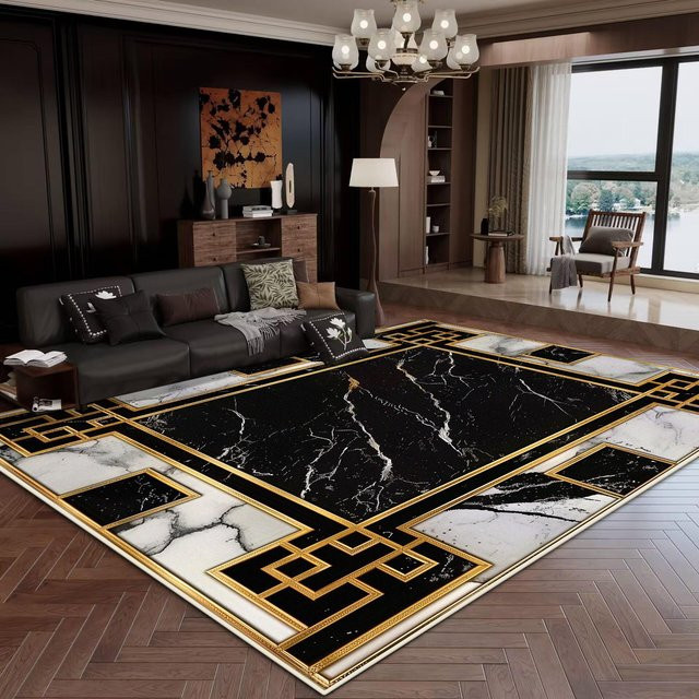 Moderner Teppich Karpetti in Schwarz-Gold, waschbar und rutschfest, B/T: 120 x 80 cm - Bild 1