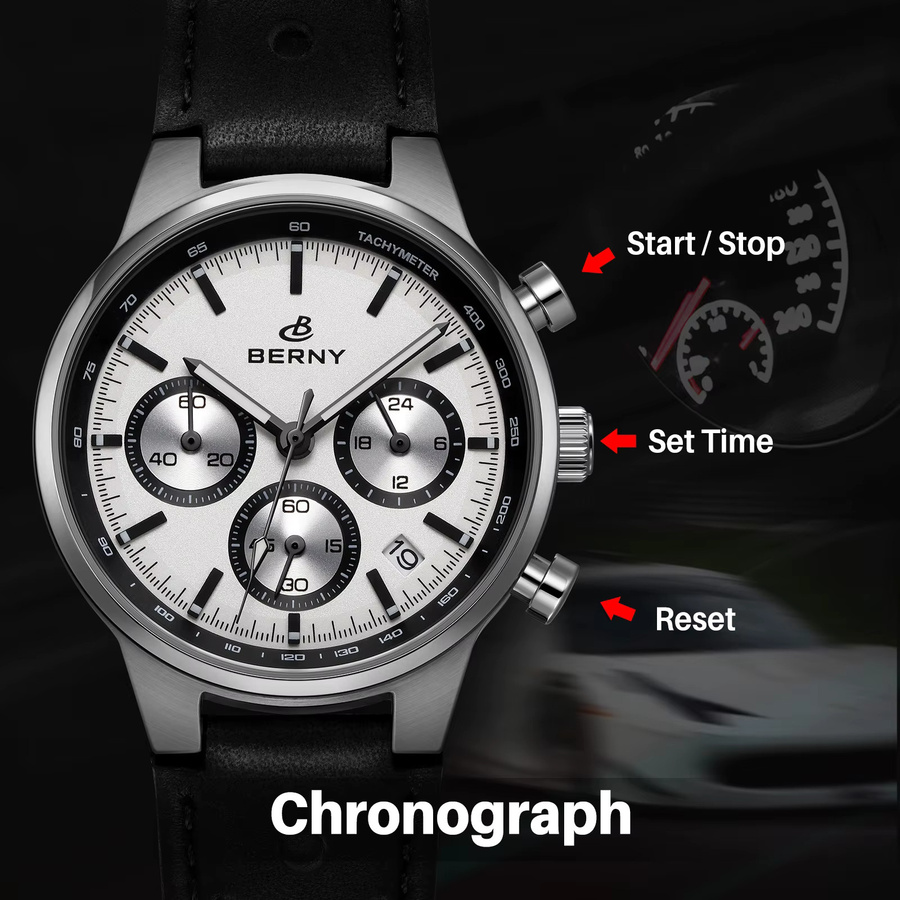 BERNY Chronograph, Quarz, Edelstahl, Saphirglas, Tachymeter, Herren - Bild 4