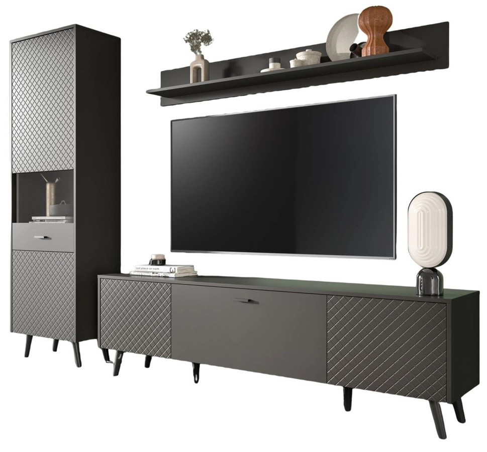 Wohnwand Madea von Inn.Furn in Grau Matt mit Vitrine und Lowboard, Breite: 258 cm - Bild 3