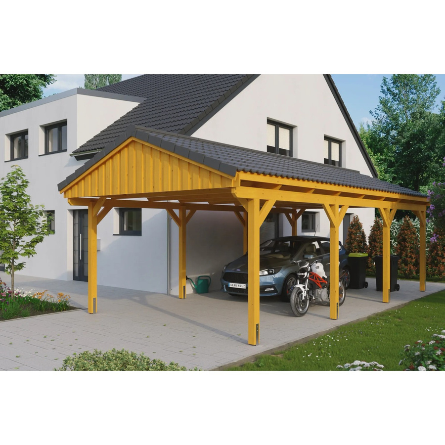 Skan Holz Carport Fichtelberg aus Fichte Leimholz in Beige mit spitzer Dachform B/T: 423 x 808 cm, Höhe: 326 cm - Bild 2