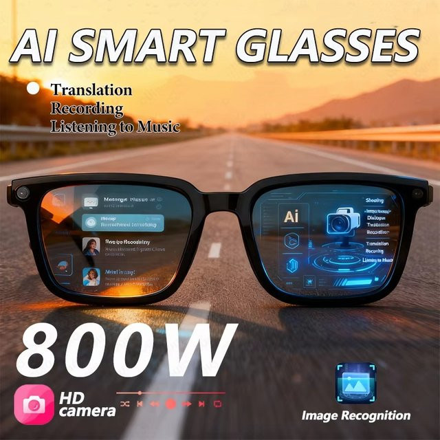 DIXSG KI-Smart-Brille in Schwarz mit 8MP HD-Kamera, 4K-Aufnahme, KI-Übersetzung und Musikwiedergabe - Bild 1