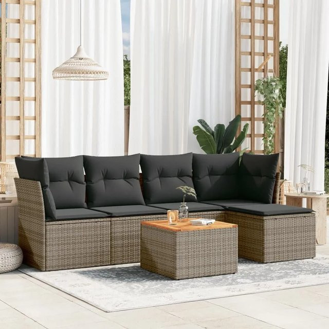 vidaXL 6-tlg Garten-Sofagarnitur aus Poly Rattan mit Kissen in Grau Modell 42 - Bild 1