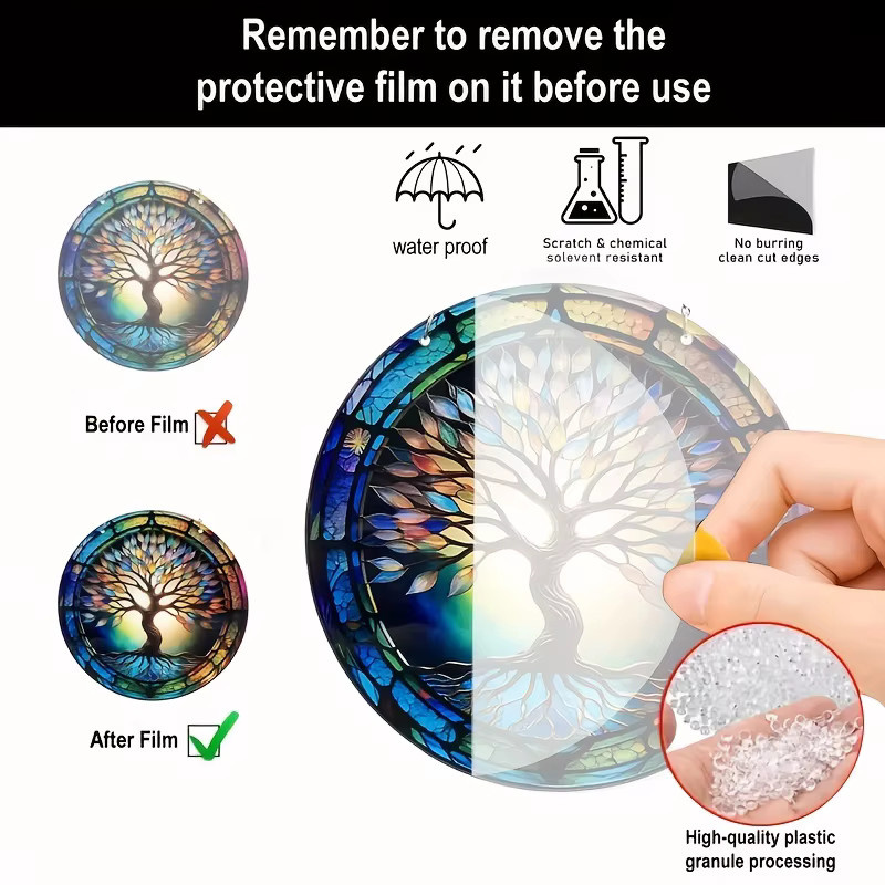 Baum des Lebens Sonnenfänger als hängende Dekoration aus Glas in Multicolour für Fenster, Garten oder Auto - Bild 6