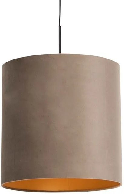QAZQA Hängelampe mit Samtschirm in Taupe und Gold, Durchmesser: 40 cm - Bild 1