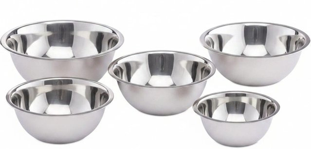 Relaxdays Rührschüssel Set aus Edelstahl in Silber, 5-teilig, stapelbar und spülmaschinenfest, B/T/H: 26 x 26 x 9,5 cm - Bild 1