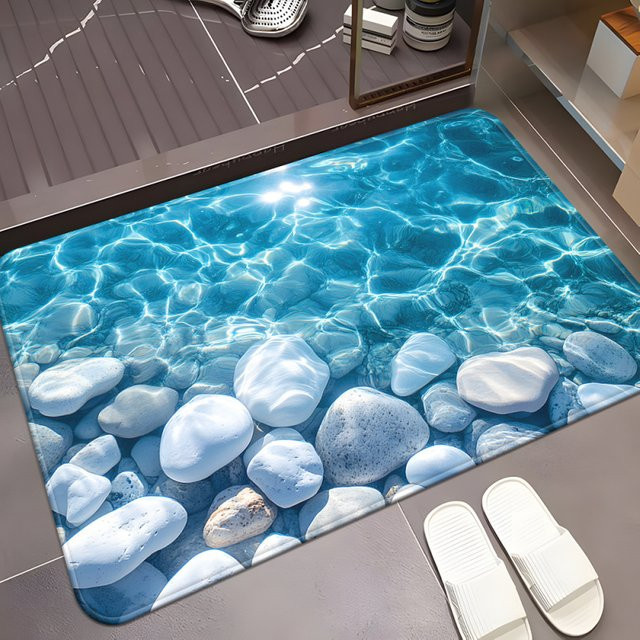 VIKAMAT Waterstone Fußmatte in Transparent mit grafischem Design für Badezimmer, Küche oder Wohnzimmer - Bild 1