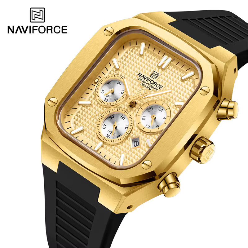 NAVIFORCE Armbanduhr, Quarz, Gold, Silikonarmband, Eckig, Herren - Bild 5