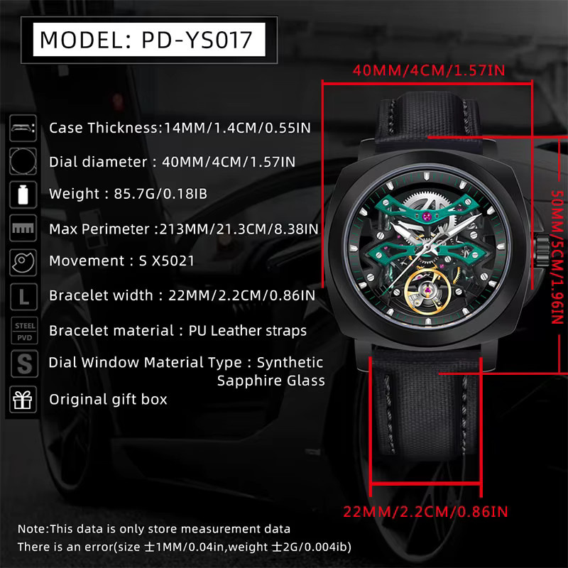 PAGANI DESIGN Armbanduhr, Automatik, Skeleton, 40 mm, Herren, Black green - Bild 6