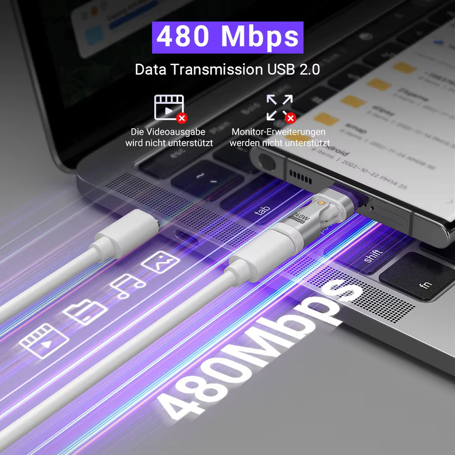 AUFU Magnetischer USB C OTG Adapter 16pin 240W Schnellladegerät Konverter für iPhone 16 15 und Macbook in Weiß/Silber - Bild 4