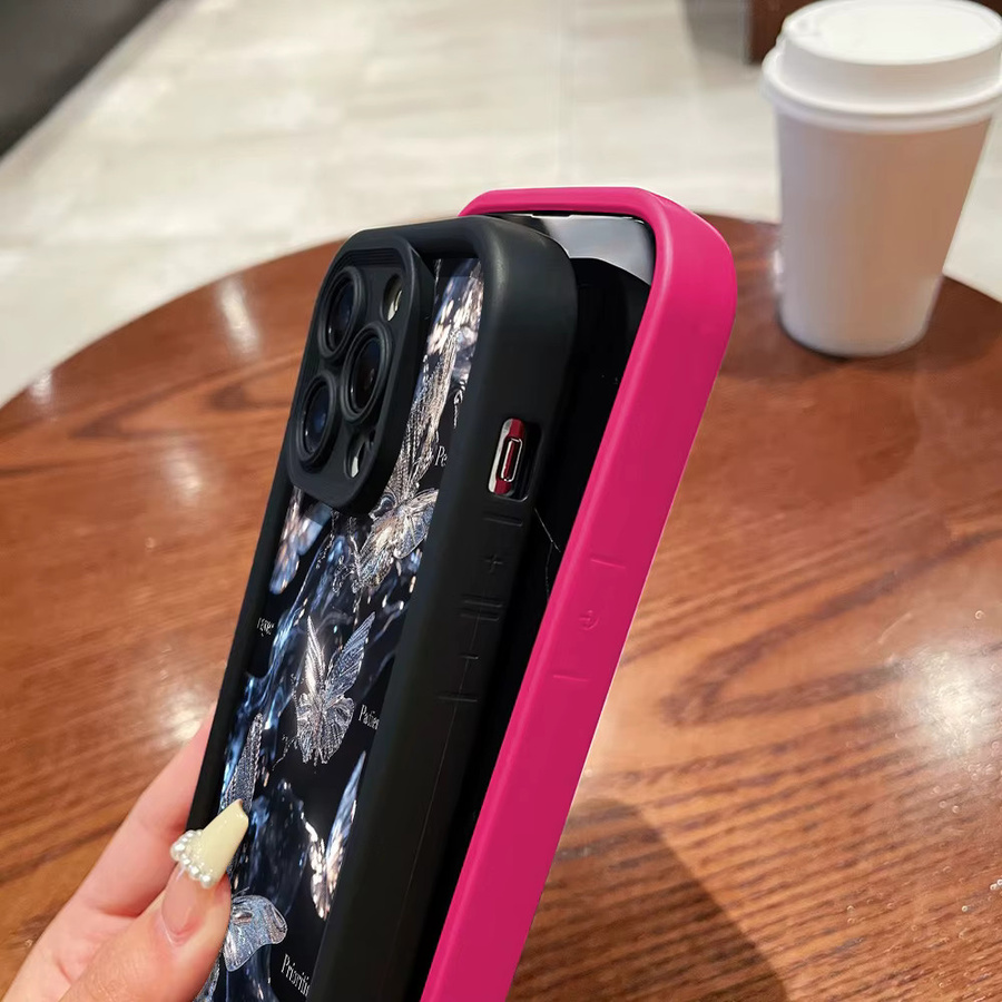 Stoßfeste Silikon-Handyhülle mit Bling-Schmetterlings-Design für Apple iPhone in Braun - Bild 2