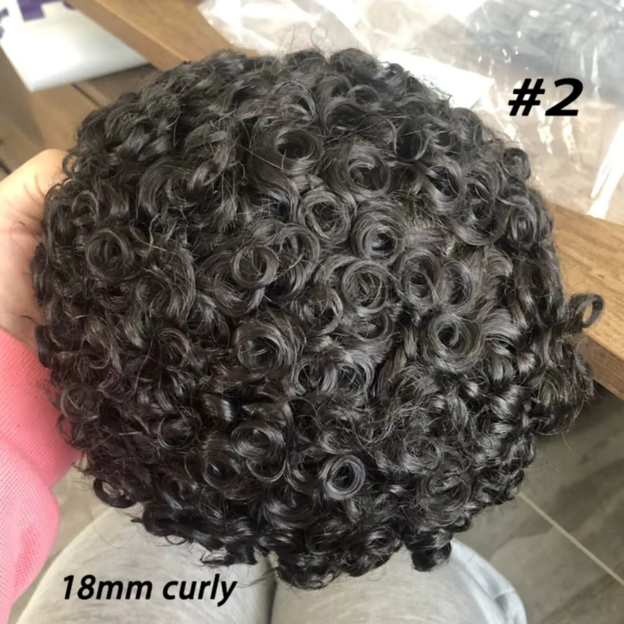 simbeauty Toupet für Männer, Echthaar, Natürliches Lockiges Haar, 18mm - Bild 3