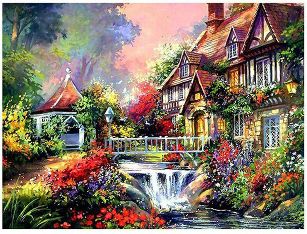 FIYO Diamond Painting Landschaft Set mit Kristall-Strass für Stickerei und Kreuzstich, mehrfarbig, B: 30 cm x H: 20 cm - Bild 1